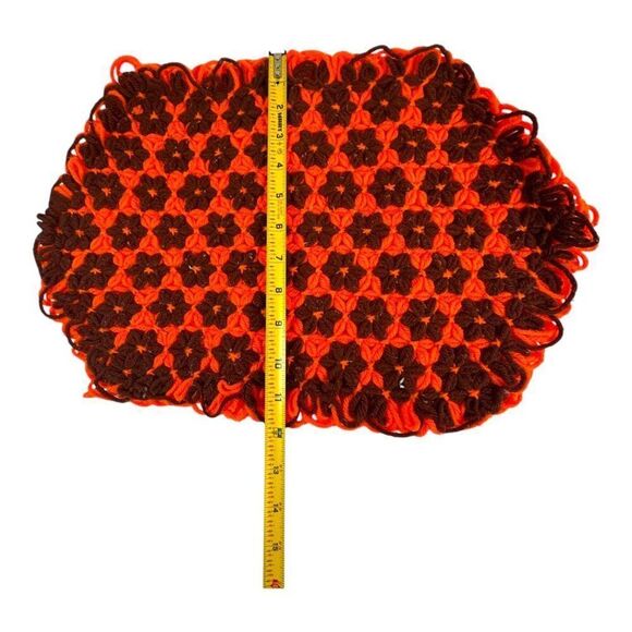 Handmade Hexagon MCM Retro Crochet Placemat Set Of 4 Orange & Brown 17” X 12” - Picture 4 of 4